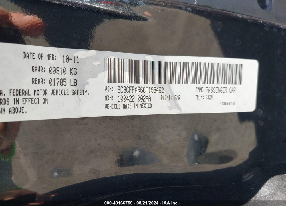 2012 FIAT 500 POP VIN: 3C3CFFAR6CT198462