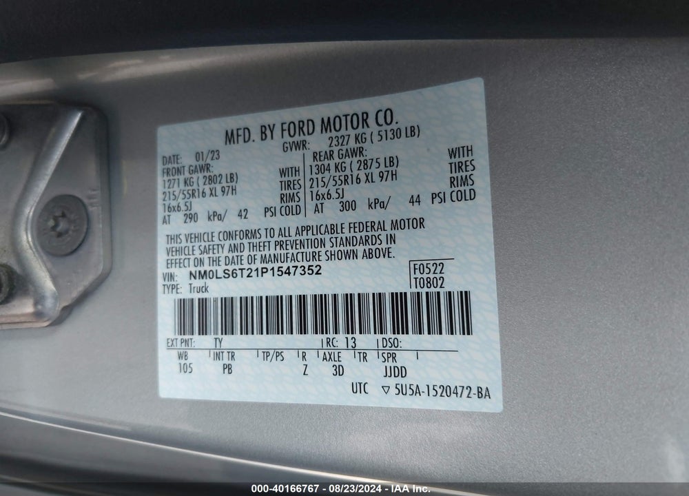 2023 FORD TRANSIT CONNECT XLT VIN: NM0LS6T21P1547352