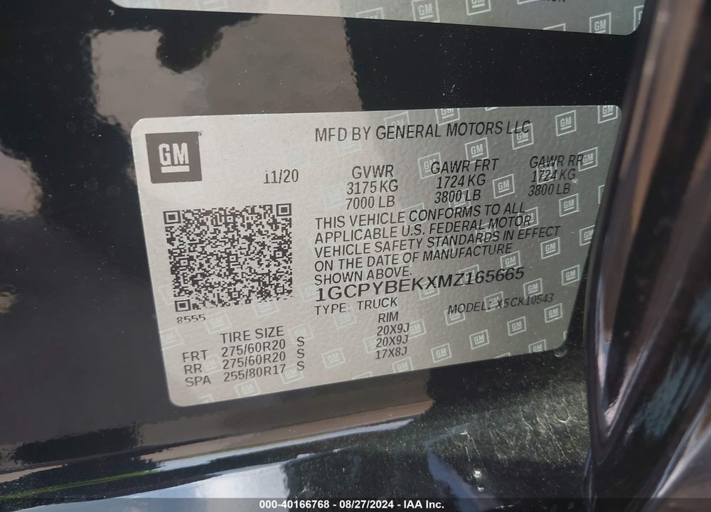 2021 CHEVROLET SILVERADO 1500 4WD SHORT BED CUSTOM VIN: 1GCPYBEKXMZ165665