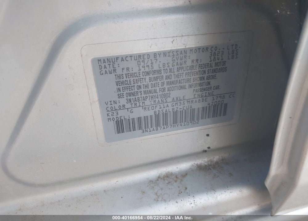 2017 NISSAN SENTRA S VIN: 3N1AB7AP7HY410902