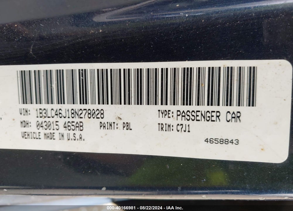 2008 DODGE AVENGER SE VIN: 1B3LC46J18N278028