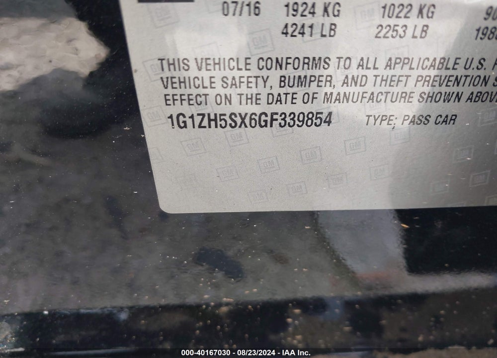 2016 CHEVROLET MALIBU PREMIER VIN: 1G1ZH5SX6GF339854