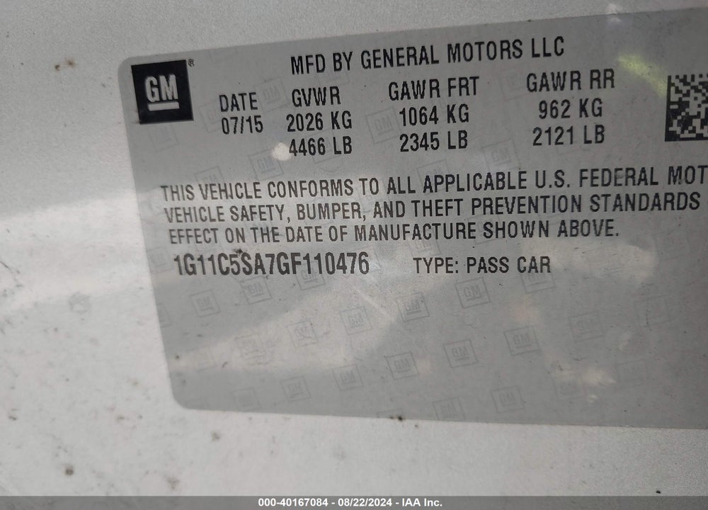 2016 CHEVROLET MALIBU LIMITED LT VIN: 1G11C5SA7GF110476