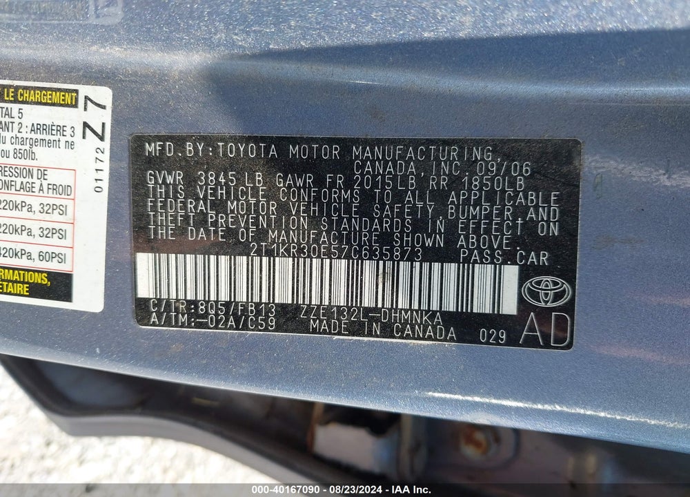 2007 TOYOTA MATRIX/XR VIN: 2T1KR30E57C635873