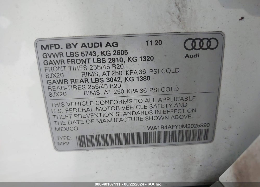 2021 AUDI SQ5 PREMIUM PLUS TFSI QUATTRO TIPTRONIC VIN: WA1B4AFY0M2025890