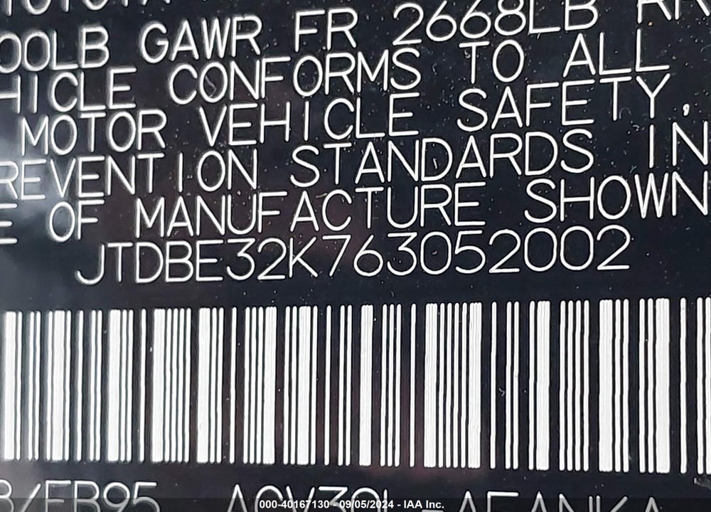 2006 TOYOTA CAMRY STD/ VIN: JTDBE32K763052002