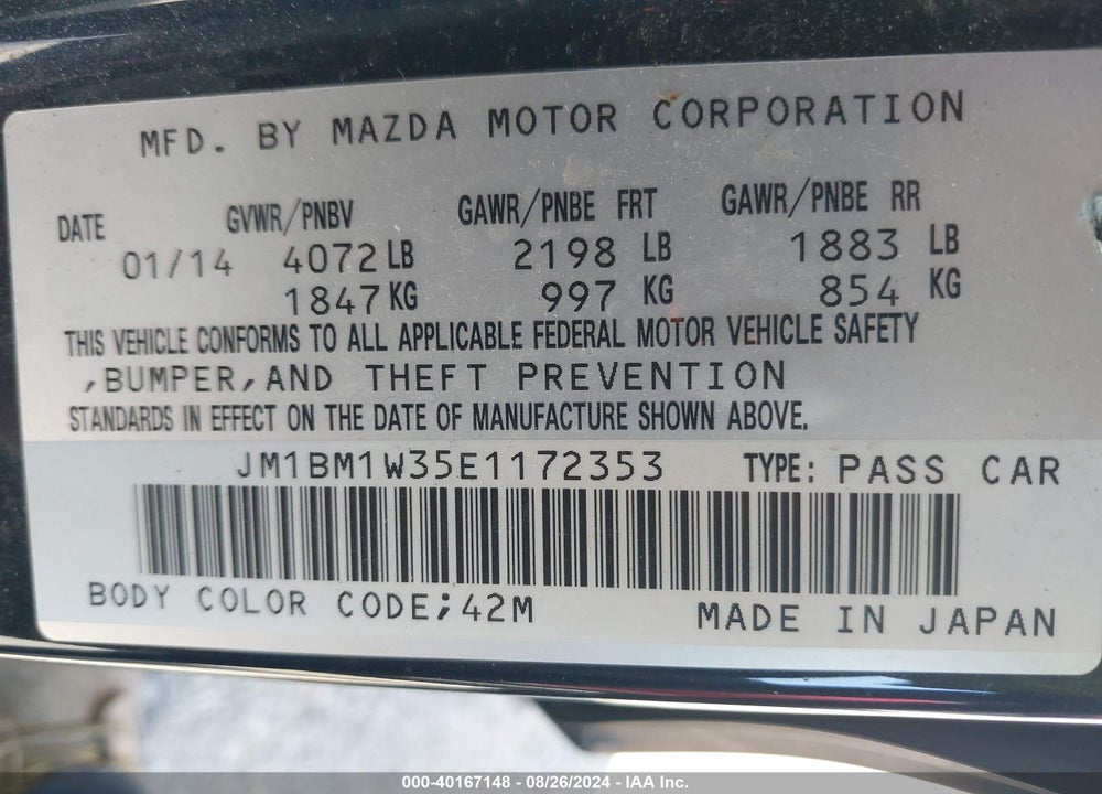 2014 MAZDA 3 S GRAND TOURING VIN: JM1BM1W35E1172353