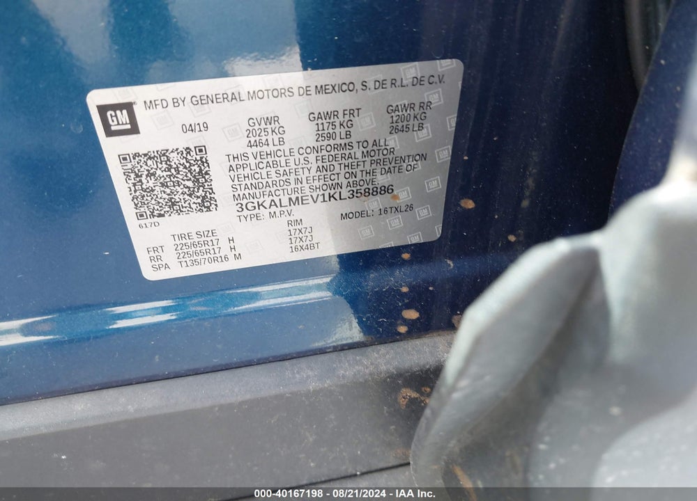 2019 GMC TERRAIN SLE VIN: 3GKALMEV1KL358886