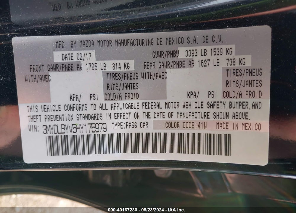 2017 TOYOTA YARIS IA VIN: 3MYDLBYV5HY175979
