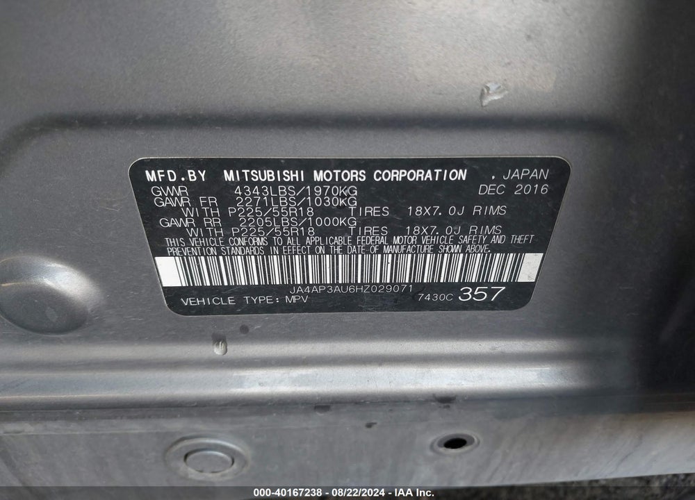 2017 MITSUBISHI OUTLANDER SPORT 2.0 ES VIN: JA4AP3AU6HZ029071