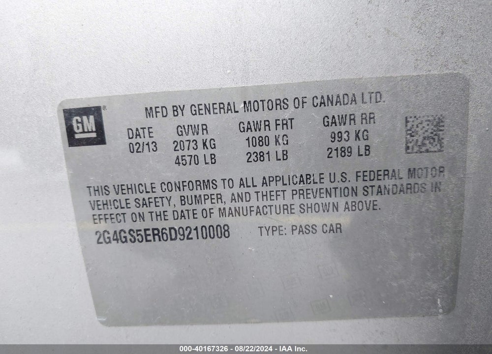 2013 BUICK REGAL PREMIUM 1 VIN: 2G4GS5ER6D9210008