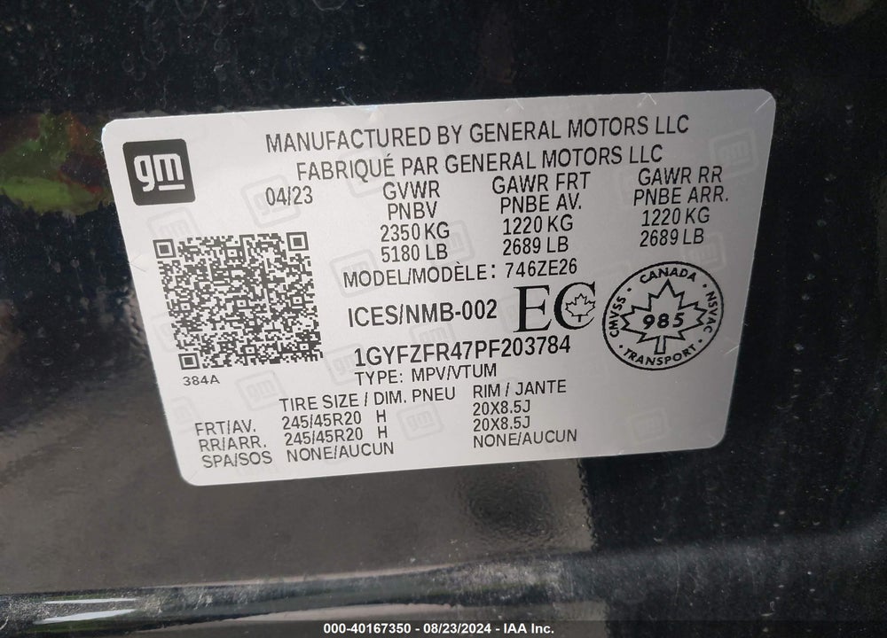 2023 CADILLAC XT4 AWD SPORT VIN: 1GYFZFR47PF203784