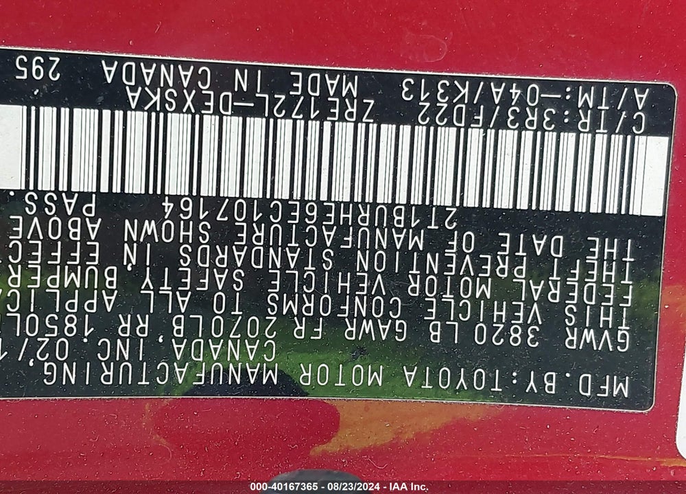 2014 TOYOTA COROLLA S PLUS VIN: 2T1BURHE6EC107164