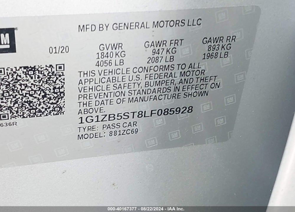 2020 CHEVROLET MALIBU FWD LS VIN: 1G1ZB5ST8LF085928