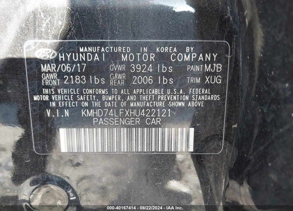 2017 HYUNDAI ELANTRA SE VIN: KMHD74LFXHU422121