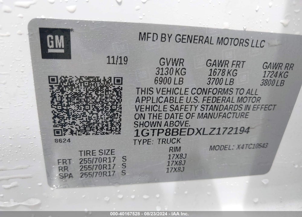 2020 GMC SIERRA 1500 2WD SHORT BOX SLE VIN: 1GTP8BEDXLZ172194