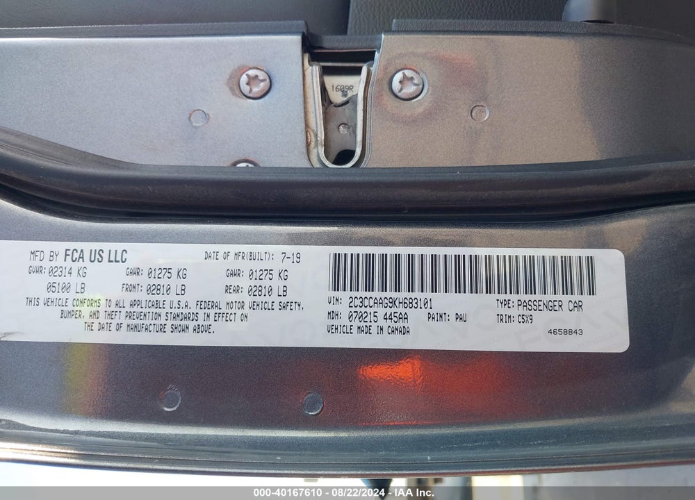 2019 CHRYSLER 300 TOURING VIN: 2C3CCAAG9KH683101