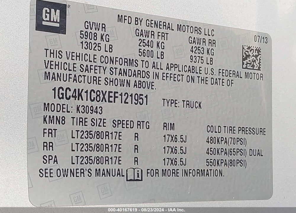 2014 CHEVROLET SILVERADO 3500HD LTZ VIN: 1GC4K1C8XEF121951