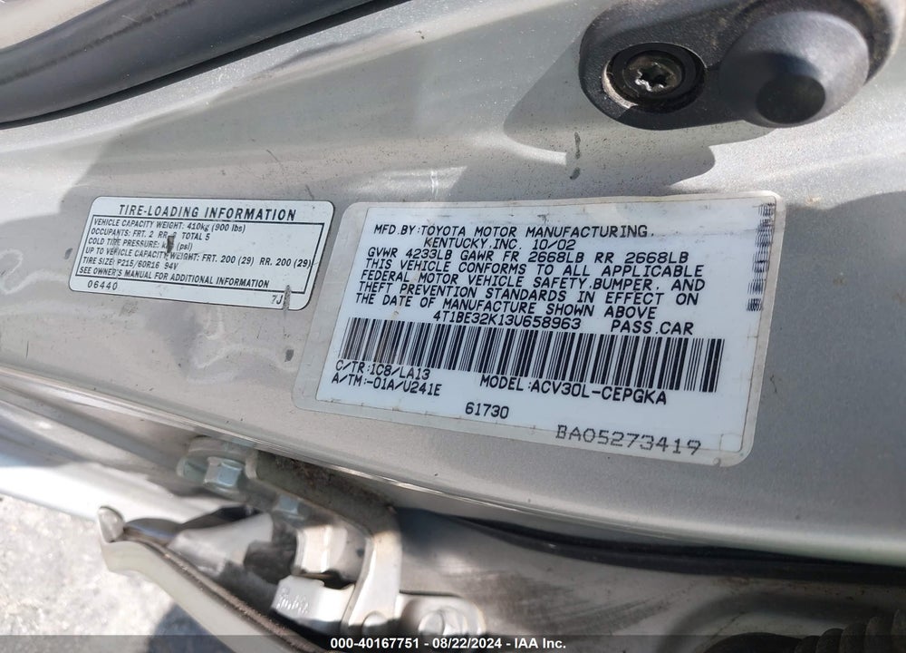 2003 TOYOTA CAMRY XLE VIN: 4T1BE32K13U658963