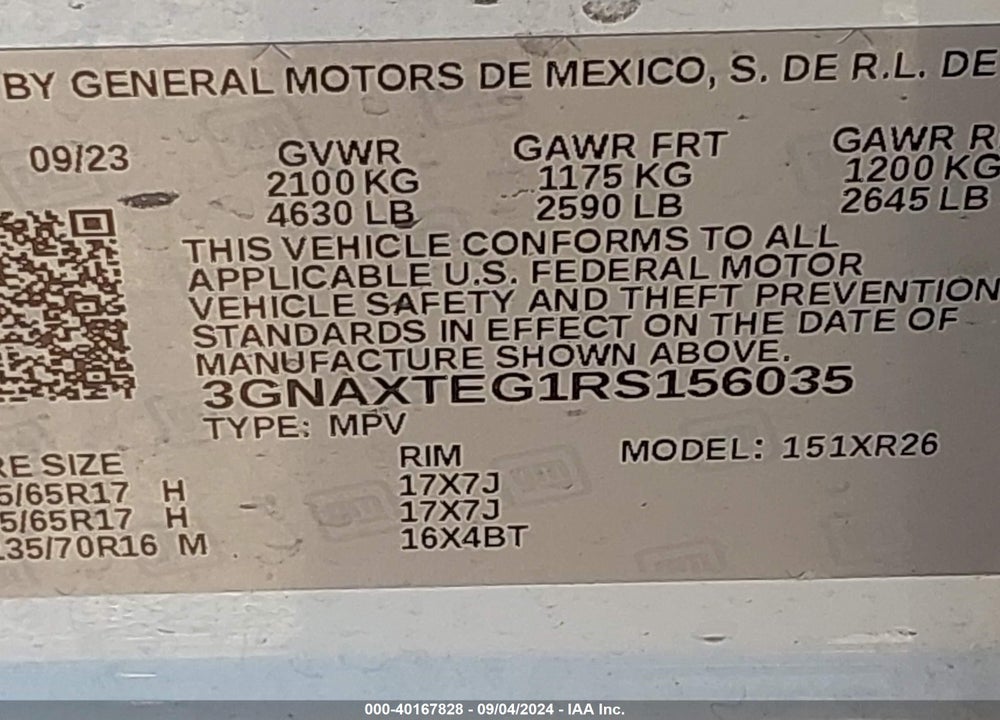 2024 CHEVROLET EQUINOX AWD 2FL VIN: 3GNAXTEG1RS156035