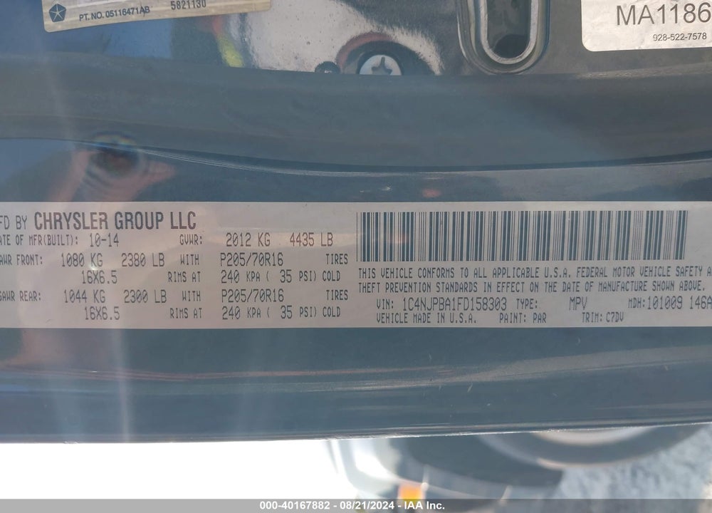 2015 JEEP PATRIOT SPORT VIN: 1C4NJPBA1FD158303