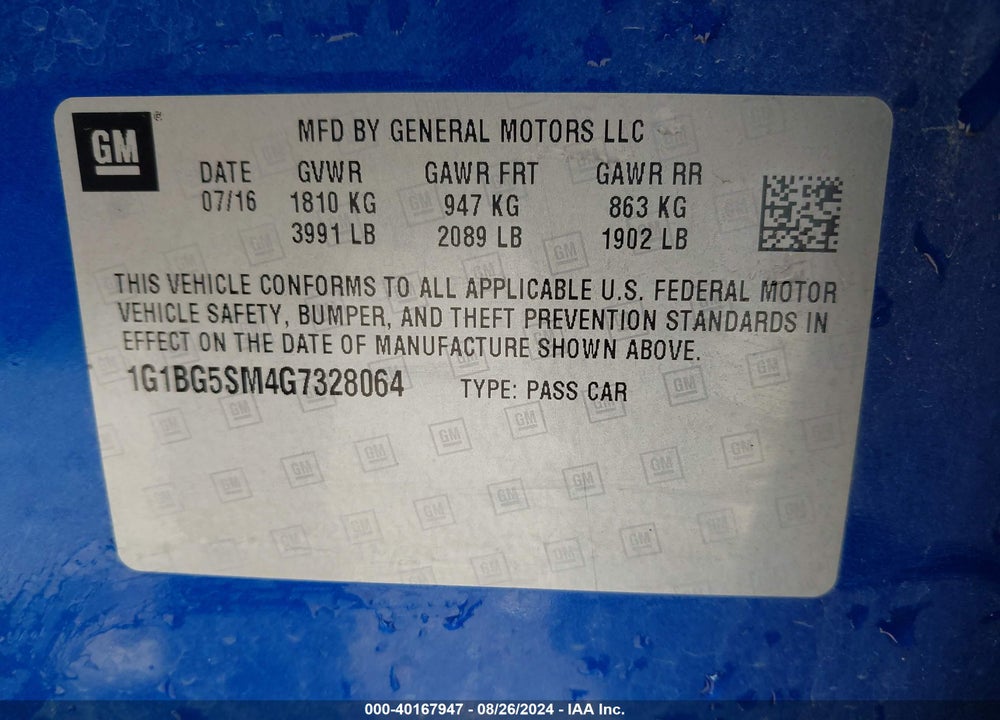 2016 CHEVROLET CRUZE PREMIER AUTO VIN: 1G1BG5SM4G7328064