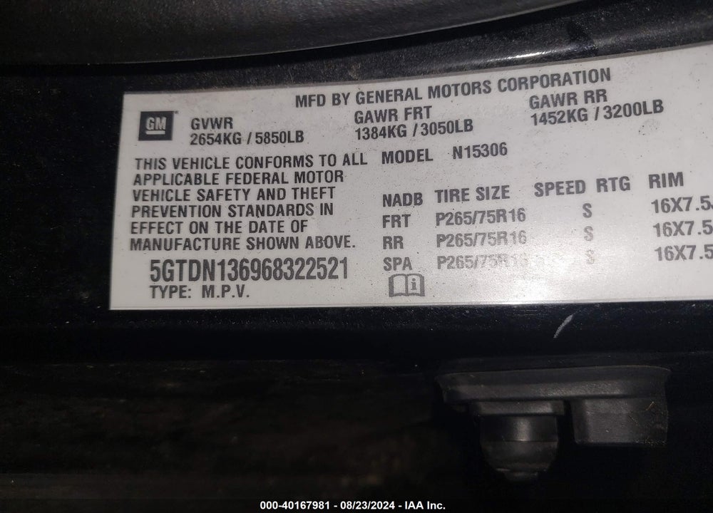 2006 HUMMER H3 SUV VIN: 5GTDN136968322521