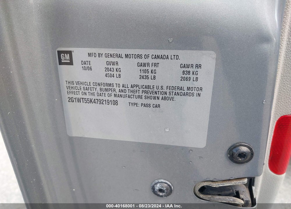 2007 CHEVROLET IMPALA LT VIN: 2G1WT55K479219108