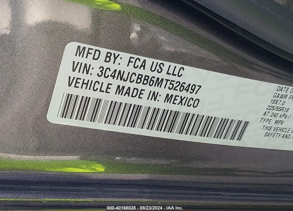 2021 JEEP COMPASS ALTITUDE FWD VIN: 3C4NJCBB6MT526497