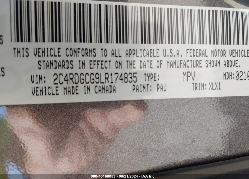 2020 DODGE GRAND CARAVAN SXT VIN: 2C4RDGCG9LR174835