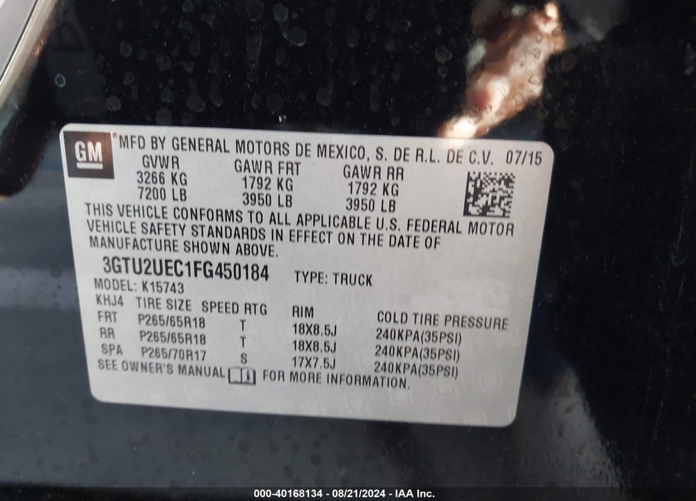 2015 GMC SIERRA 1500 SLE VIN: 3GTU2UEC1FG450184