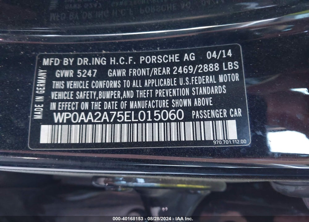 2014 PORSCHE PANAMERA 4 VIN: WP0AA2A75EL015060
