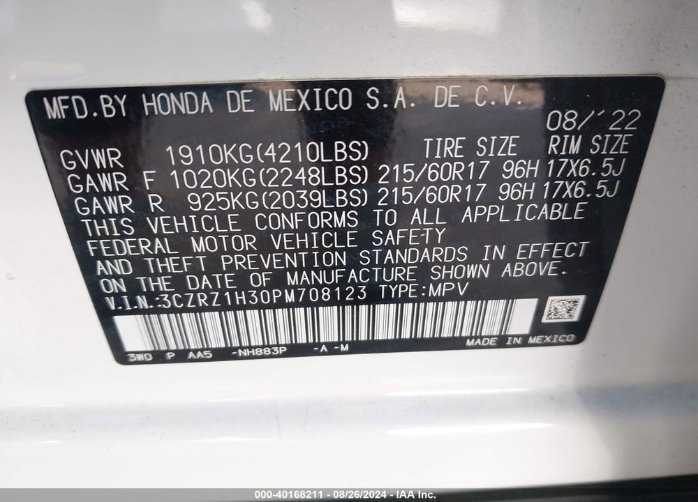 2023 HONDA HR-V 2WD LX VIN: 3CZRZ1H30PM708123