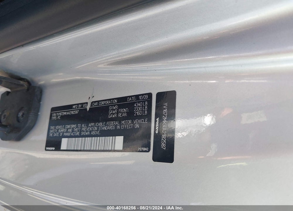 2010 VOLVO C30 T5/T5 R-DESIGN VIN: YV1672MK4A2182587