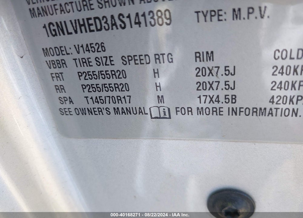 2010 CHEVROLET TRAVERSE LTZ VIN: 1GNLVHED3AS141389