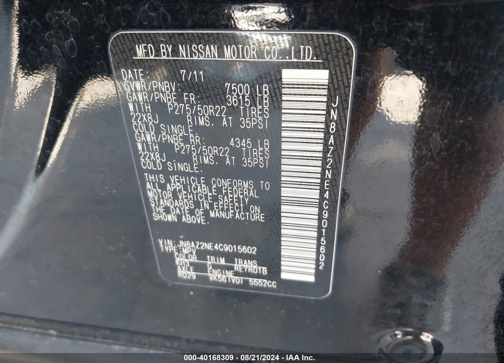 2012 INFINITI QX56 VIN: JN8AZ2NE4C9015602