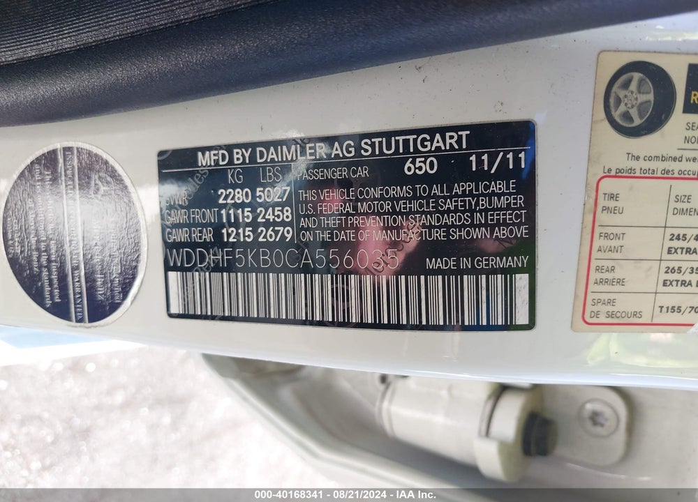 2012 MERCEDES-BENZ E 350 VIN: WDDHF5KB0CA556035