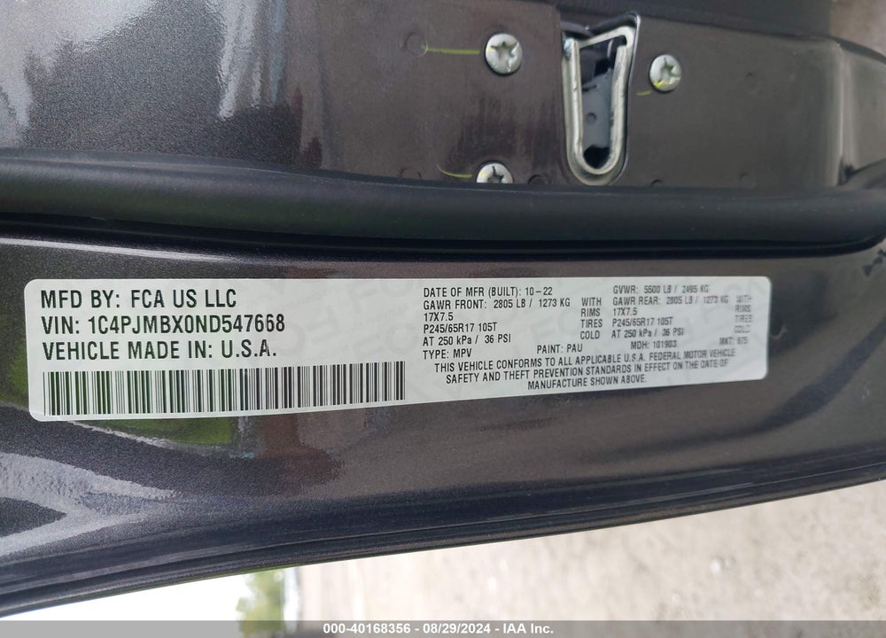2022 JEEP CHEROKEE TRAILHAWK 4X4 VIN: 1C4PJMBX0ND547668