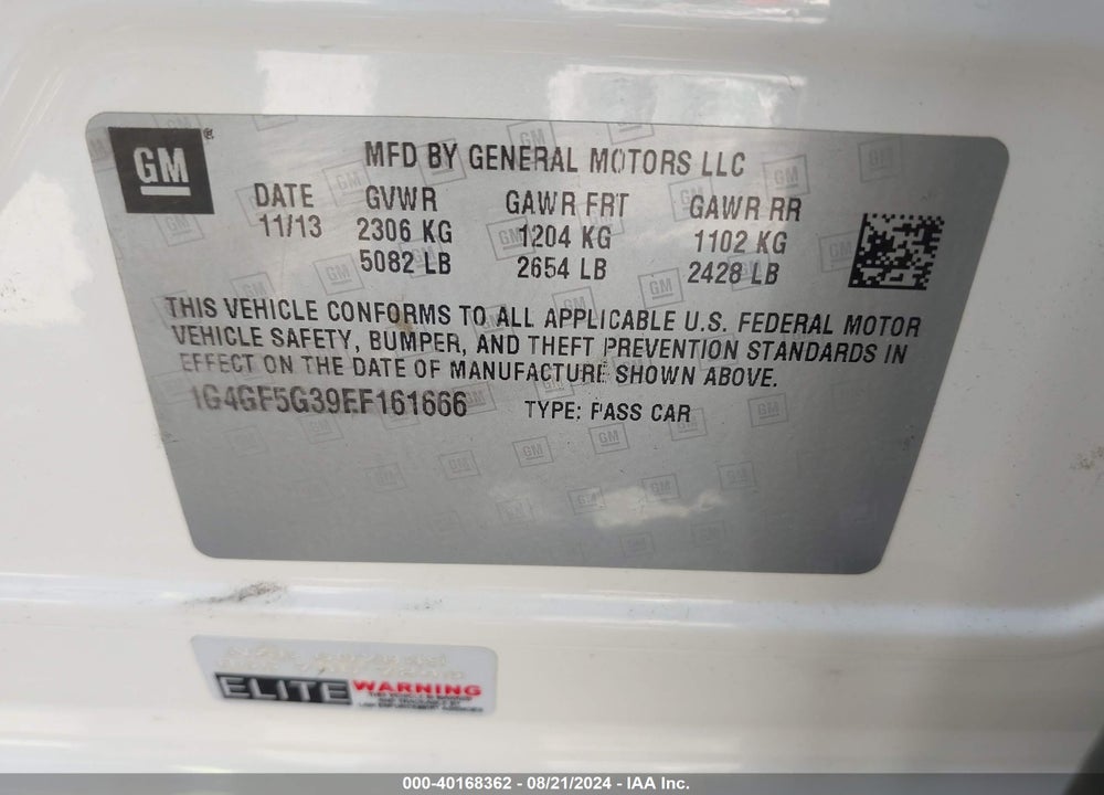 2014 BUICK LACROSSE PREMIUM II GROUP VIN: 1G4GF5G39EF161666
