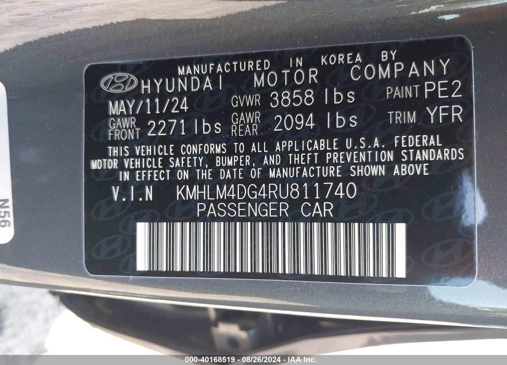 2024 HYUNDAI ELANTRA SEL VIN: KMHLM4DG4RU811740