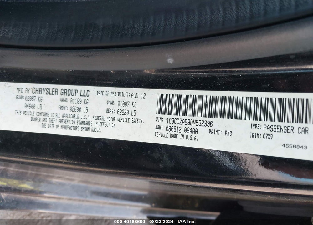 2013 DODGE AVENGER SE VIN: 1C3CDZAB9DN532396