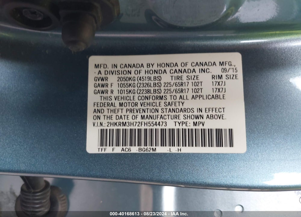 2015 HONDA CR-V VIN: 2HKRM3H72FH554473