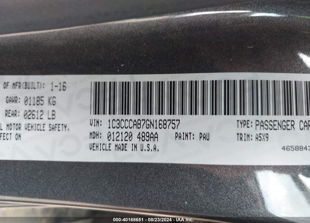 2016 CHRYSLER 200 LIMITED VIN: 1C3CCCAB7GN168757