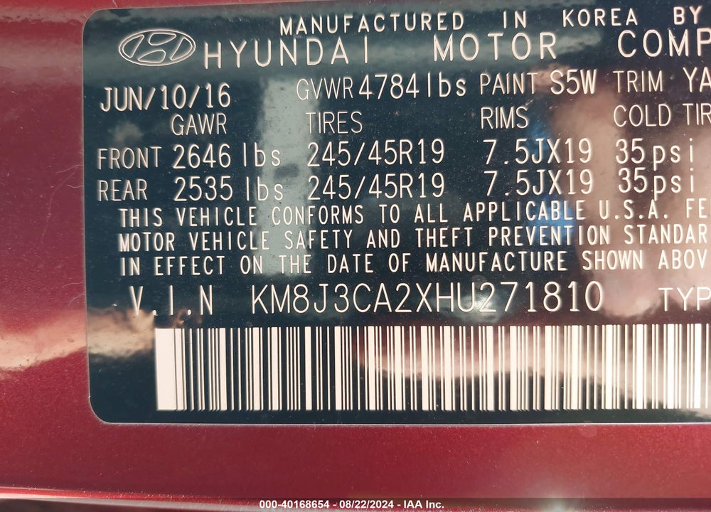 2017 HYUNDAI TUCSON SPORT VIN: KM8J3CA2XHU271810