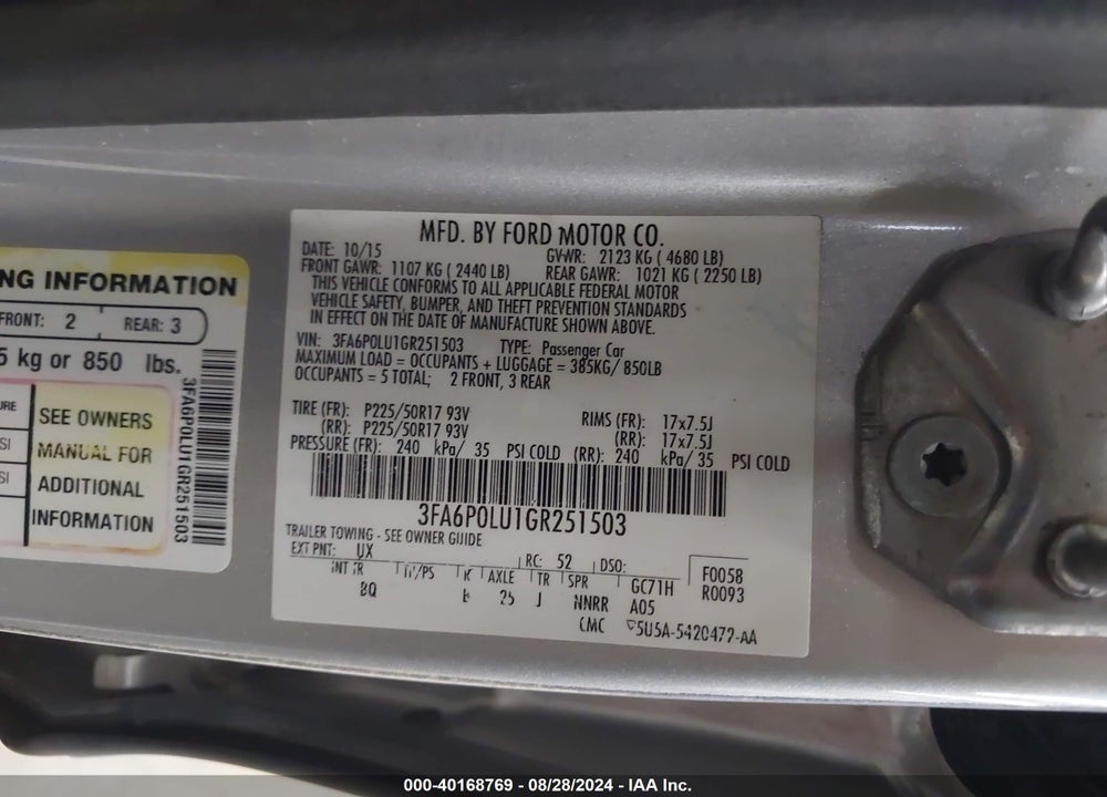 2016 FORD FUSION HYBRID SE VIN: 3FA6P0LU1GR251503