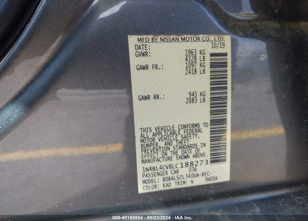 2020 NISSAN ALTIMA VIN: 1N4BL4CV8LC188273