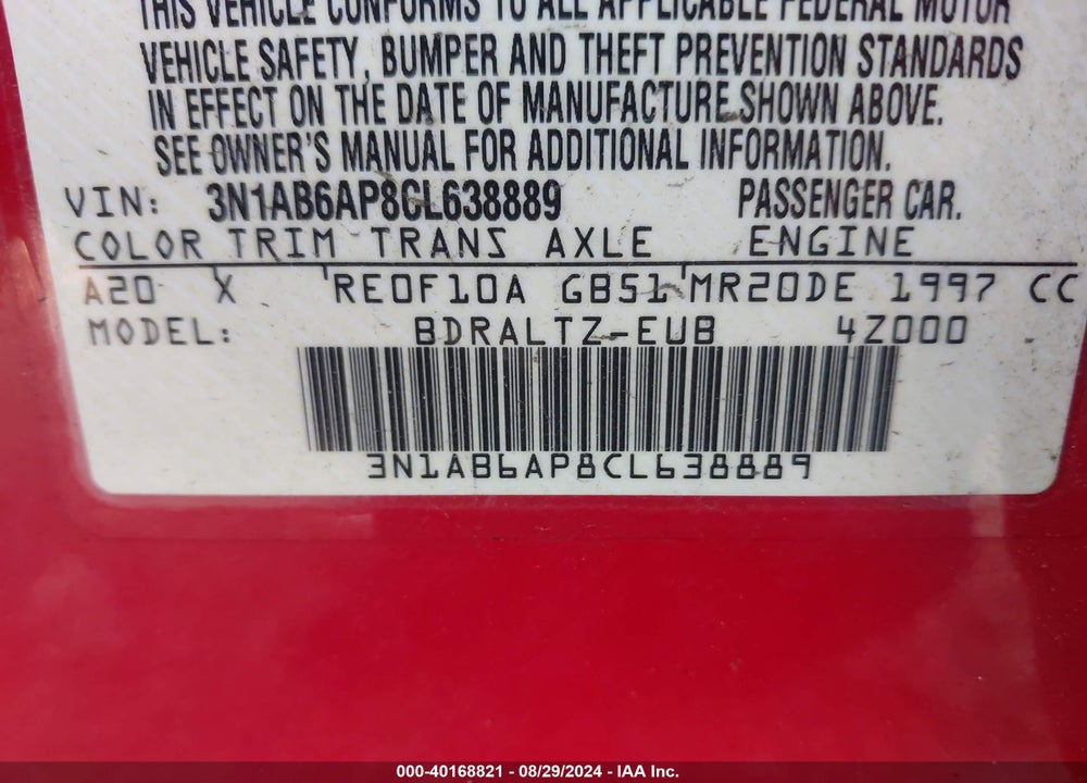 2012 NISSAN SENTRA 2.0 SR VIN: 3N1AB6AP8CL638889