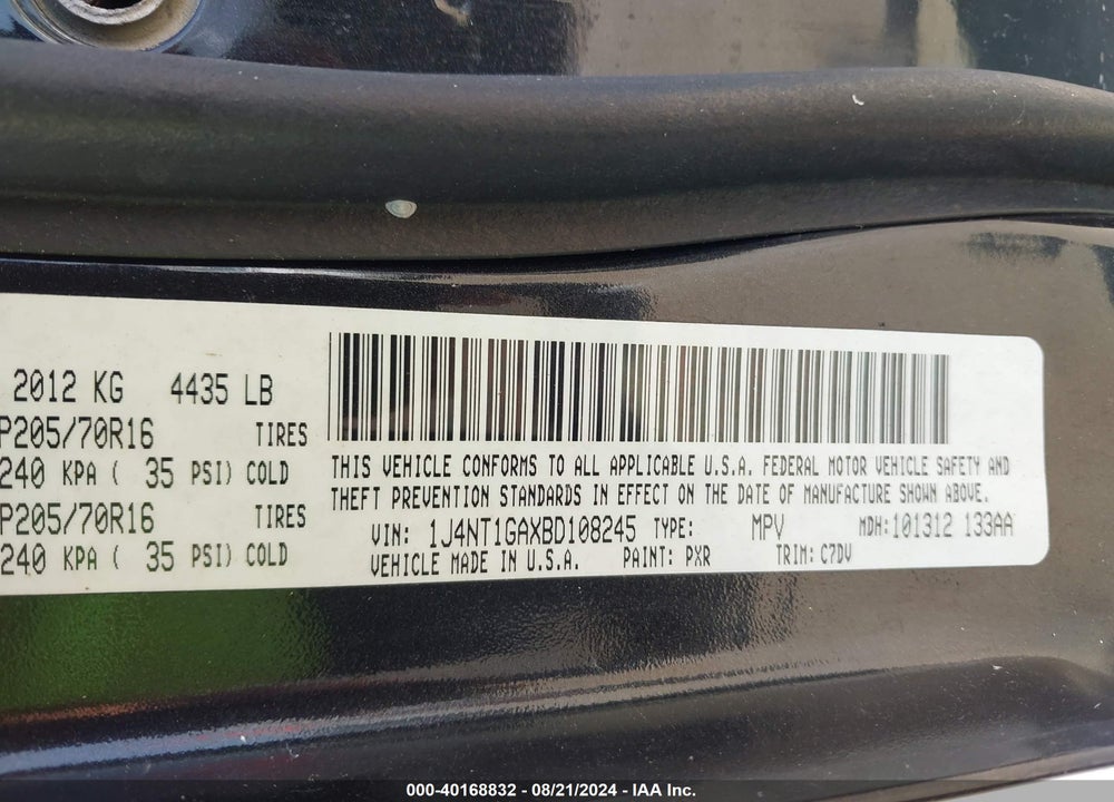2011 JEEP PATRIOT SPORT VIN: 1J4NT1GAXBD108245