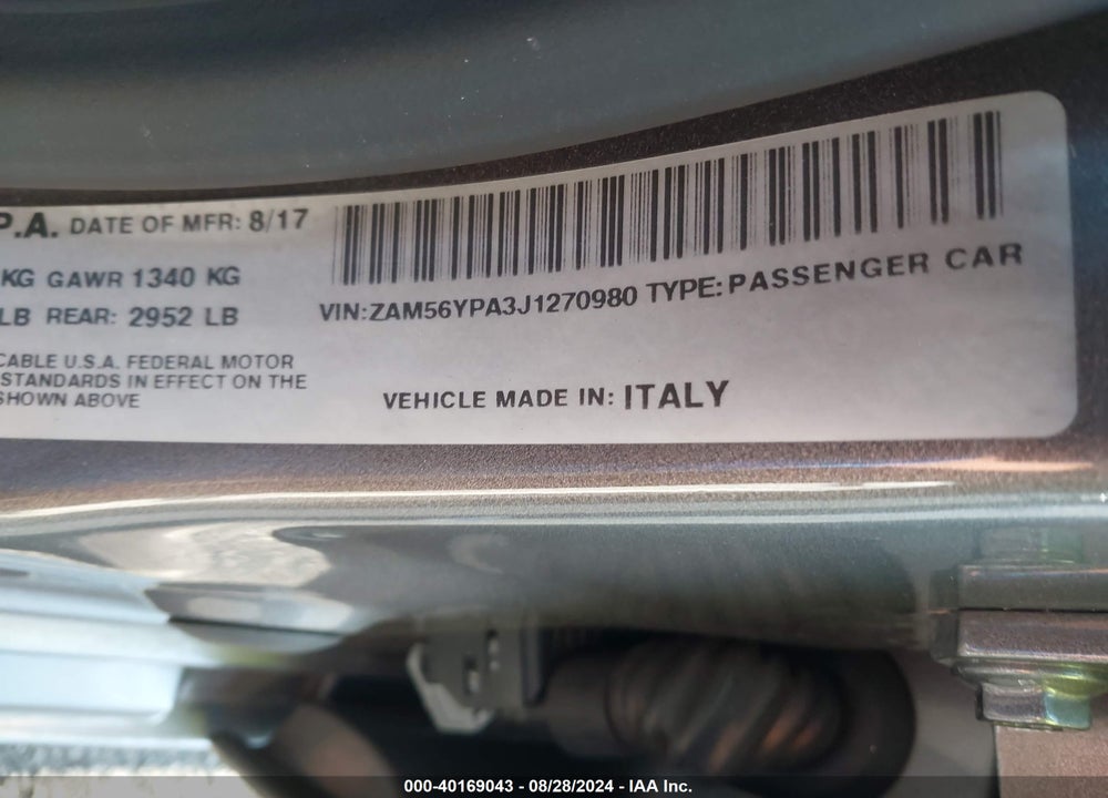 2018 MASERATI QUATTROPORTE S VIN: ZAM56YPA3J1270980