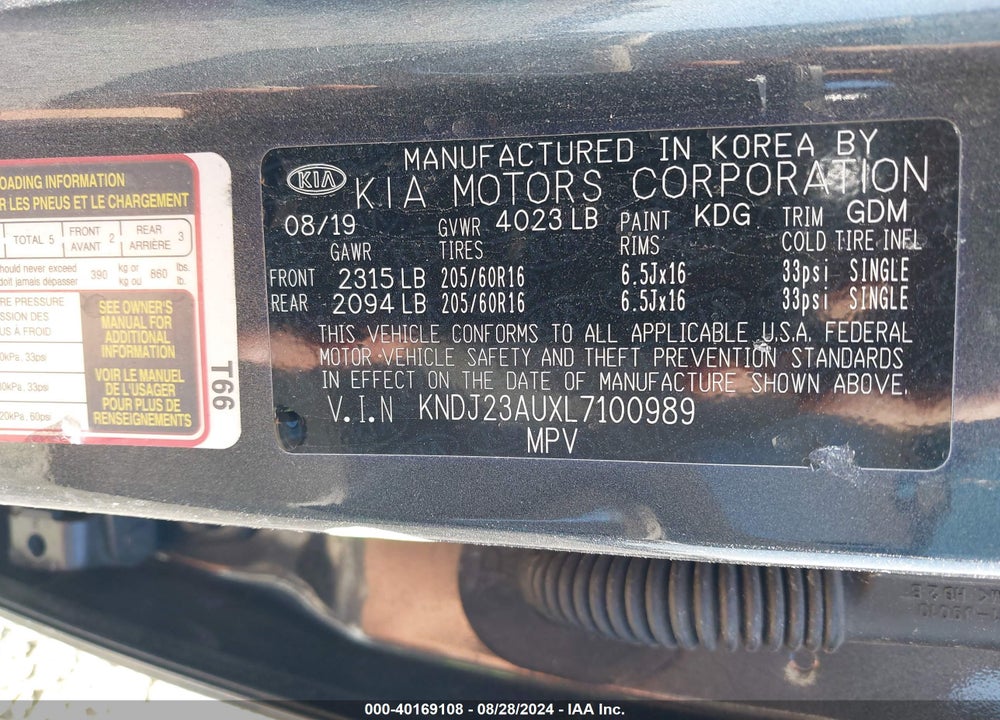 2020 KIA SOUL LX VIN: KNDJ23AUXL7100989